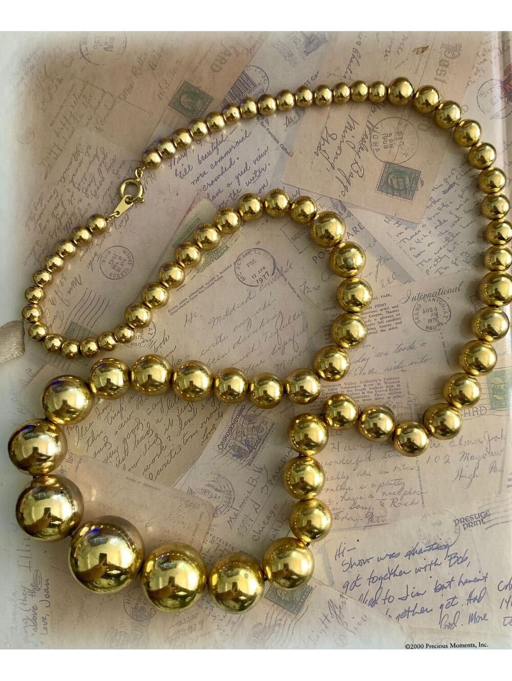 Vintage Taiwan Stamped Retro Glamour Graduated Metal Ball Bead Necklace